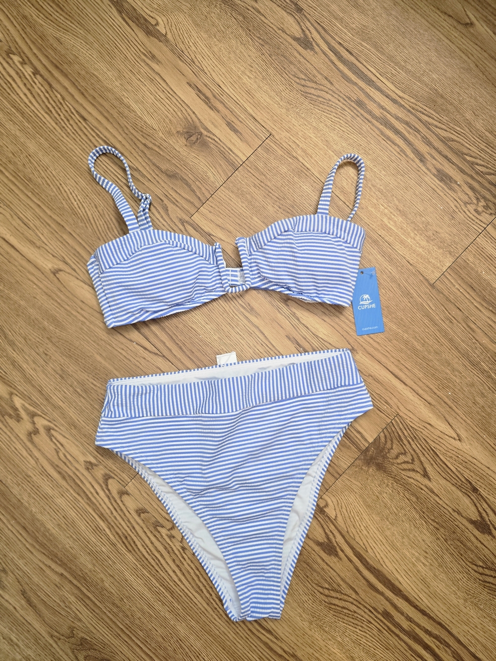 Striped Blue & White Bikini Set